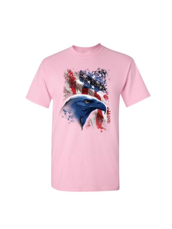 American Bald Eagle T-Shirt American Flag 4th of July Patriotic Mens Shirt, Light Pink, Medium