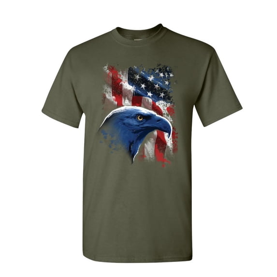 Tee Hunt American Bald Eagle T-Shirt American Flag 4th of July Patriotic Mens Shirt, Military Green, Small