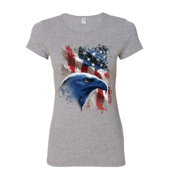 Tee Hunt American Bald Eagle Women's T-Shirt American Flag 4th of July Patriotic Shirt, Gray, Large