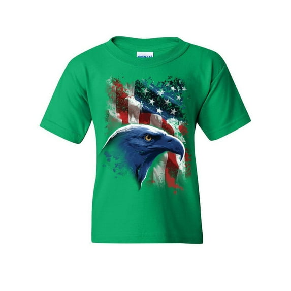 Tee Hunt American Bald Eagle Youth T-Shirt American Flag 4th of July Patriotic Kids Tee, Green, Large