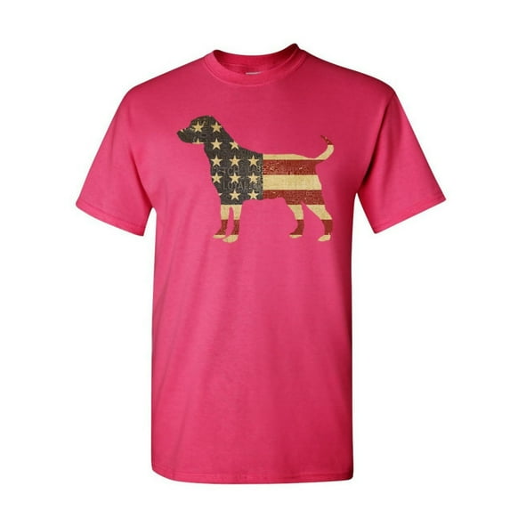 Tee Hunt American Dog T-Shirt Stars and Stripes Retriever Bulldog Pitbull Mens Shirt, Hot Pink, Small