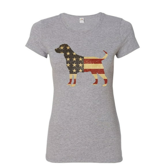 Tee Hunt American Dog Women's T-Shirt Stars and Stripes Retriever Bulldog Pitbull Shirt, Gray, Small