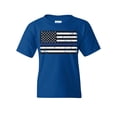 thumbnail image 1 of Tee Hunt American Flag Thin Blue Line Youth T-Shirt Police USA Law Enforcement Kids Tee, Blue, Small, 1 of 4