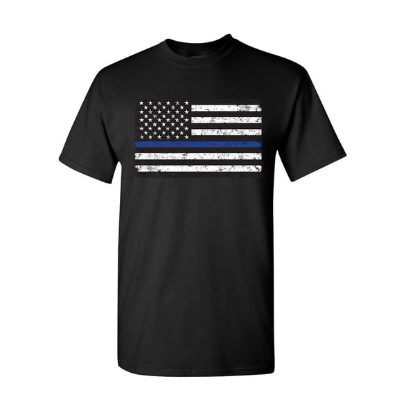 Tee Hunt American Flag Thin Line T-Shirt Police USA Law Enforcement Mens Shirt, Black, 3X-Large