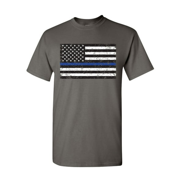 Tee Hunt American Flag Thin Line T-Shirt Police USA Law Enforcement Mens Shirt, Charcoal, X-Large
