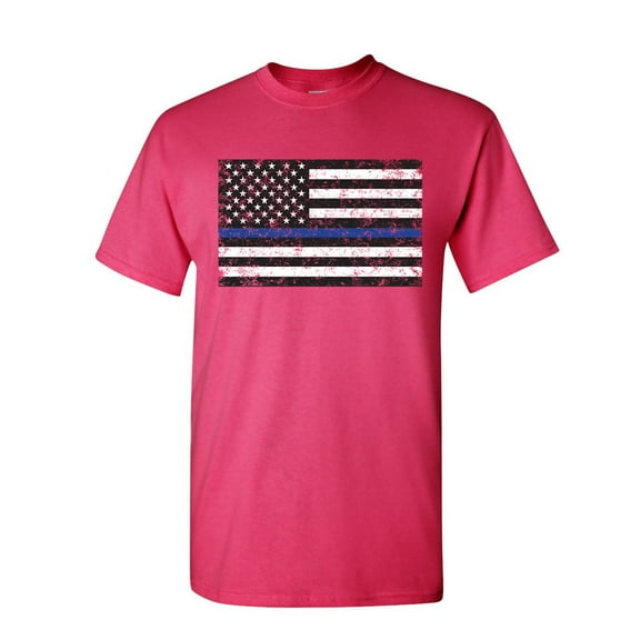 Tee Hunt American Flag Thin Line T-Shirt Police USA Law Enforcement Mens Shirt, Hot Pink, 3X-Large