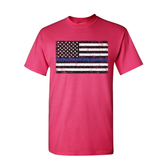 Tee Hunt American Flag Thin Line T-Shirt Police USA Law Enforcement Mens Shirt, Hot Pink, 4X-Large