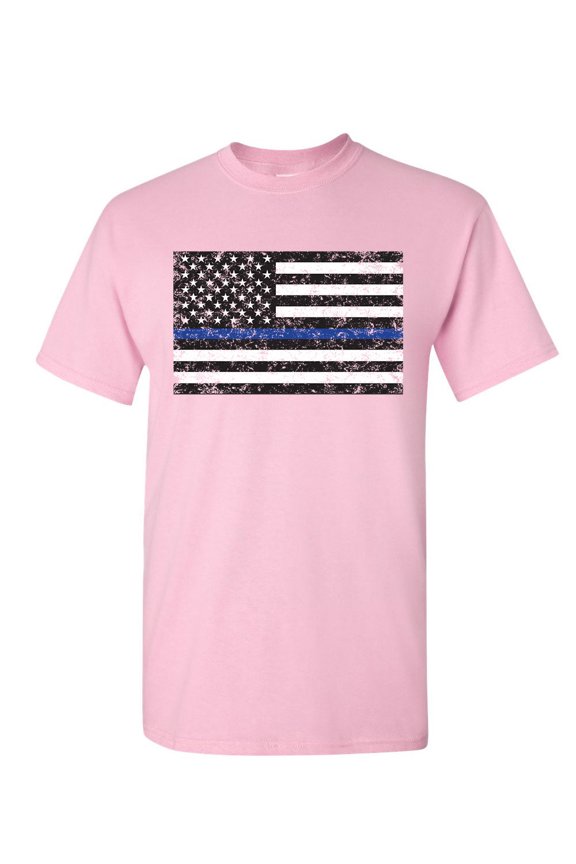 American Flag Thin Line T-Shirt Police USA Law Enforcement Mens Shirt, Light Pink, Medium