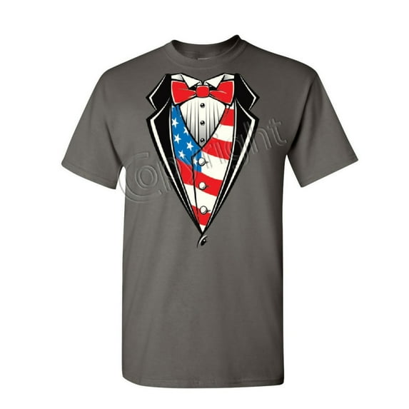 Tee Hunt American Flag Tuxedo T-Shirt Funny 4th of July Stars and Stripes Mens Shirt, Charcoal, 4X-Large