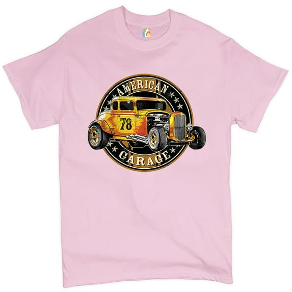 Tee Hunt American Garage T-Shirt Retro Hot Rod Vintage American Muscle Men's Tee, Light Pink, 5X-Large