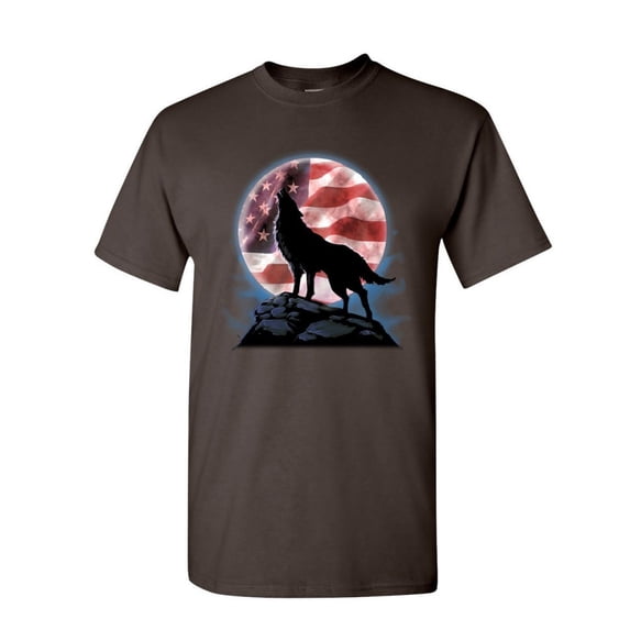 Tee Hunt American Howling Wolf T-Shirt Wildlife Animal Wolves Wilderness Mens Shirt, Brown, Medium