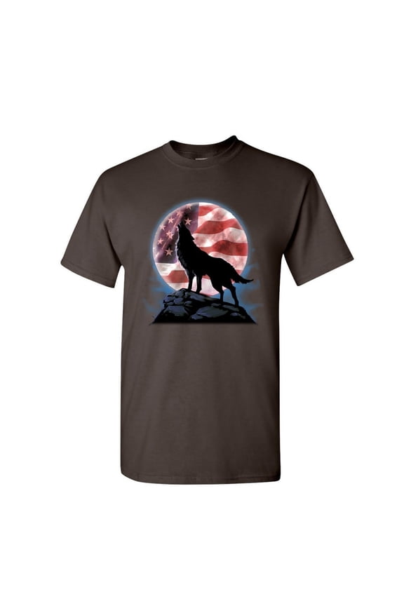American Howling Wolf T-Shirt Wildlife Animal Wolves Wilderness Mens Shirt, Brown, Small