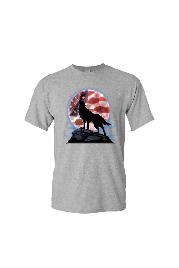 American Howling Wolf T-Shirt Wildlife Animal Wolves Wilderness Mens Shirt, Gray, X-Large