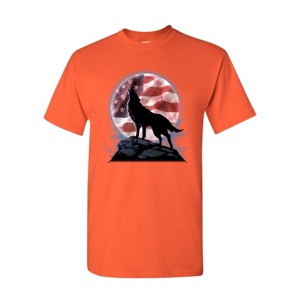Tee Hunt American Howling Wolf T-Shirt Wildlife Animal Wolves Wilderness Mens Shirt, Orange, Medium
