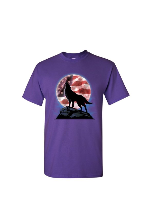 American Howling Wolf T-Shirt Wildlife Animal Wolves Wilderness Mens Shirt, Purple, Large
