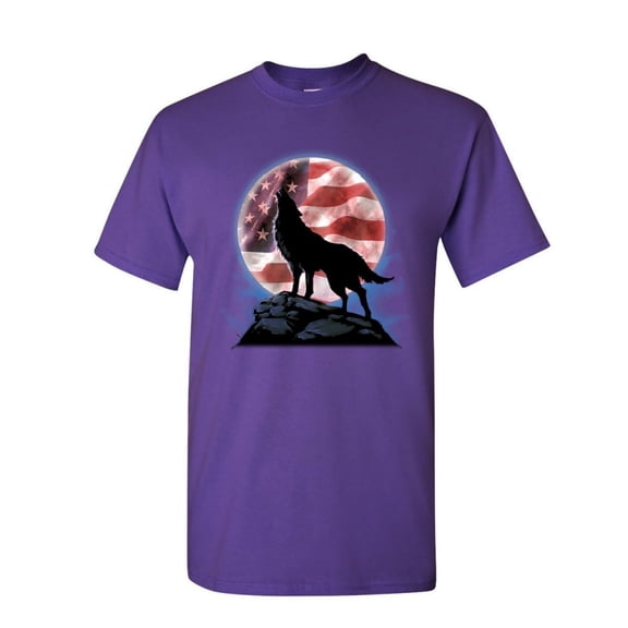 Tee Hunt American Howling Wolf T-Shirt Wildlife Animal Wolves Wilderness Mens Shirt, Purple, Medium