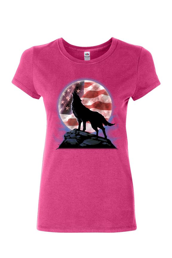 American Howling Wolf Women's T-Shirt Wildlife Animal Wolves Wilderness Shirt, Pink, 3X-Large