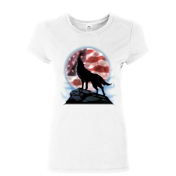 Tee Hunt American Howling Wolf Women's T-Shirt Wildlife Animal Wolves Wilderness Shirt, White, X-Large