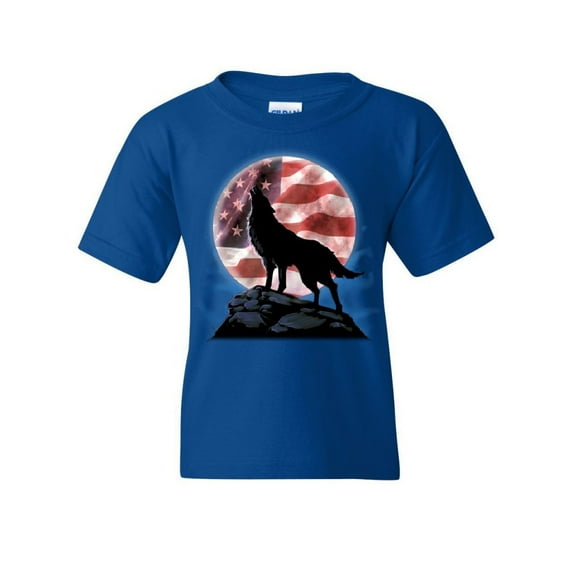 Tee Hunt American Howling Wolf Youth T-Shirt Wildlife Animal Wolves Wilderness Kids Tee, Blue, Small