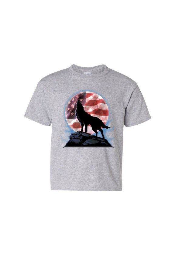 American Howling Wolf Youth T-Shirt Wildlife Animal Wolves Wilderness Kids Tee, Gray, X-Large