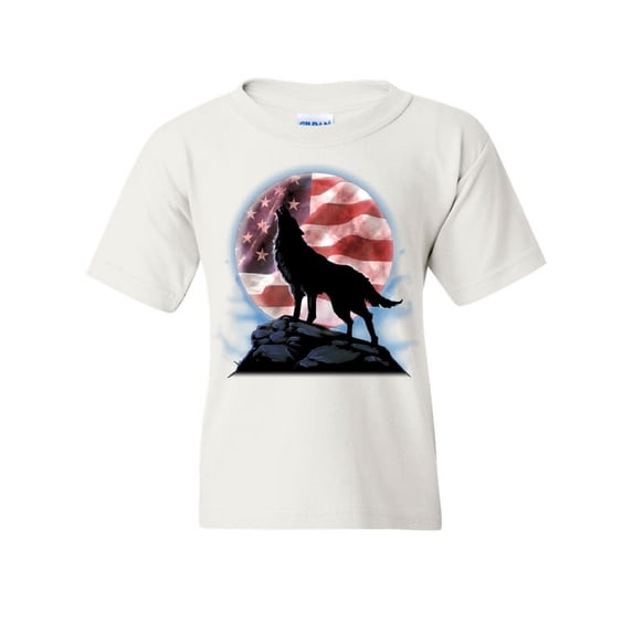 Tee Hunt American Howling Wolf Youth T-Shirt Wildlife Animal Wolves Wilderness Kids Tee, White, X-Large
