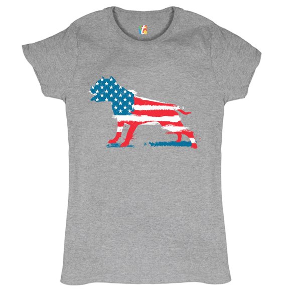 Tee Hunt American Pit Bull T-Shrit Patriotic American Flag Stars and Stripes Women's T-Shirt Tee, Gray, Large