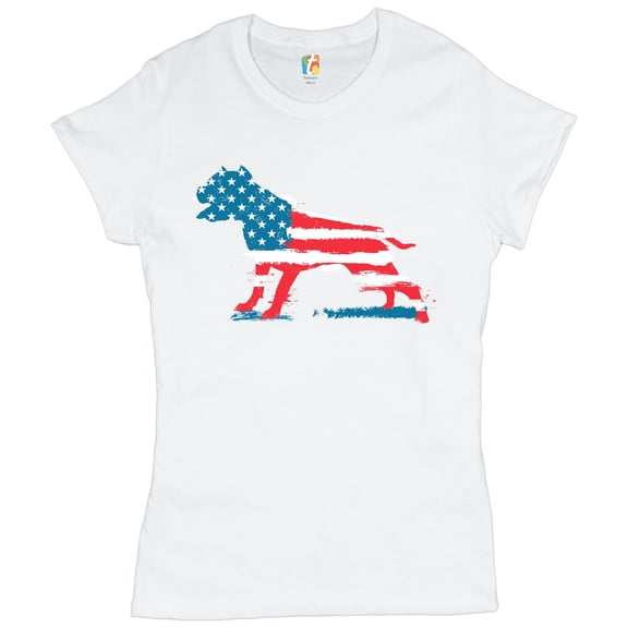 Tee Hunt American Pit Bull T-Shrit Patriotic American Flag Stars and Stripes Women's T-Shirt Tee, White, Small