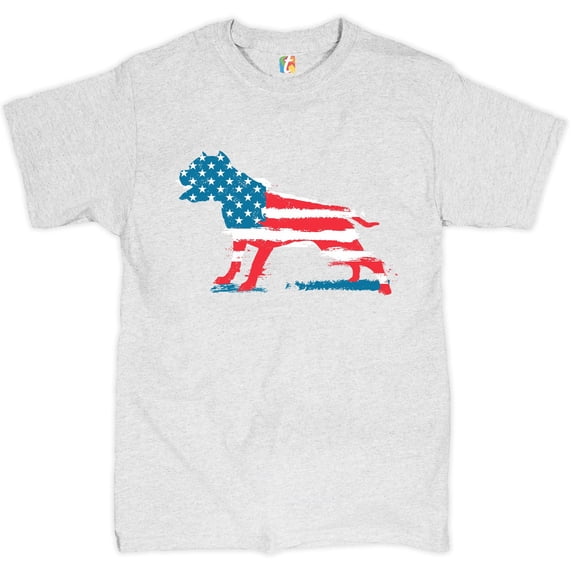 Tee Hunt American Pit Bull T-shirt Patriotic American Flag Stars and Stripes Men's Tee, Ash Gray, Large
