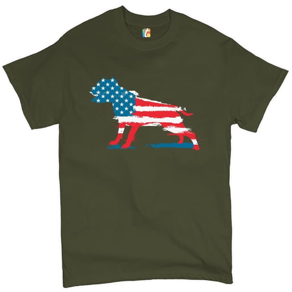 Tee Hunt American Pit Bull T-shirt Patriotic American Flag Stars and Stripes Men's Tee, Military Green, X-Large