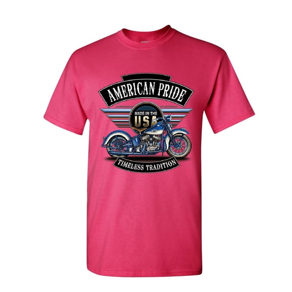 Tee Hunt American Pride Motorcycle T-Shirt MC Biker Timeless Tradition Men's Tee, Hot Pink, Medium