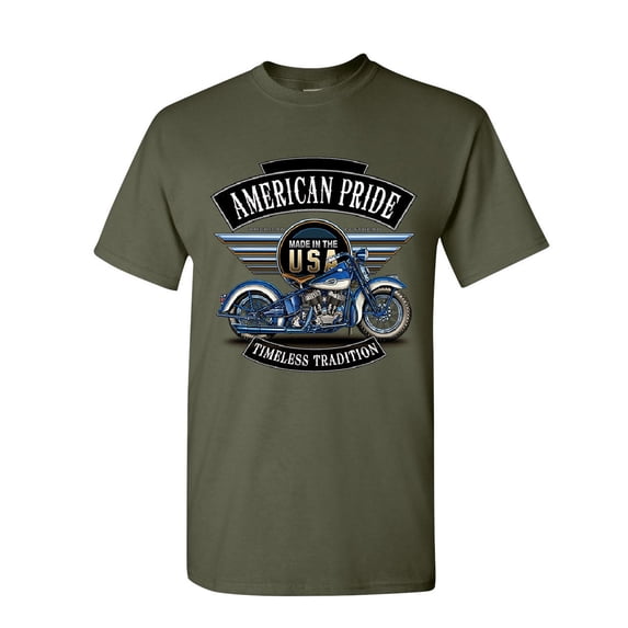 Tee Hunt American Pride Motorcycle T-Shirt MC Biker Timeless Tradition Men's Tee, Military Green, Small