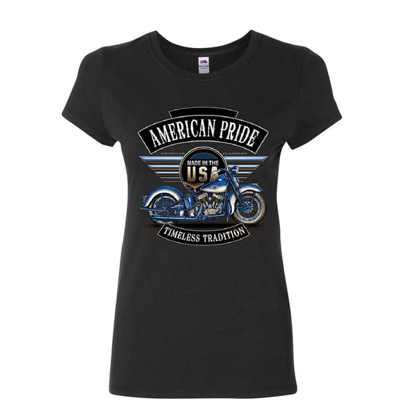 Tee Hunt American Pride Motorcycle T-Shrit MC Biker Timeless Tradition Women's T-Shirt Tee, Black, Medium