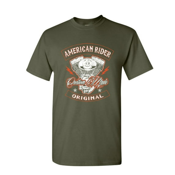 Tee Hunt American Rider T-Shirt Custom Made Motorcycle Route 66, Military Green, Small