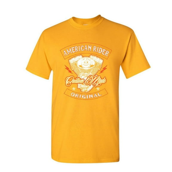 Tee Hunt American Rider T-Shirt Custom Made Motorcycle Route 66, Yellow, Medium