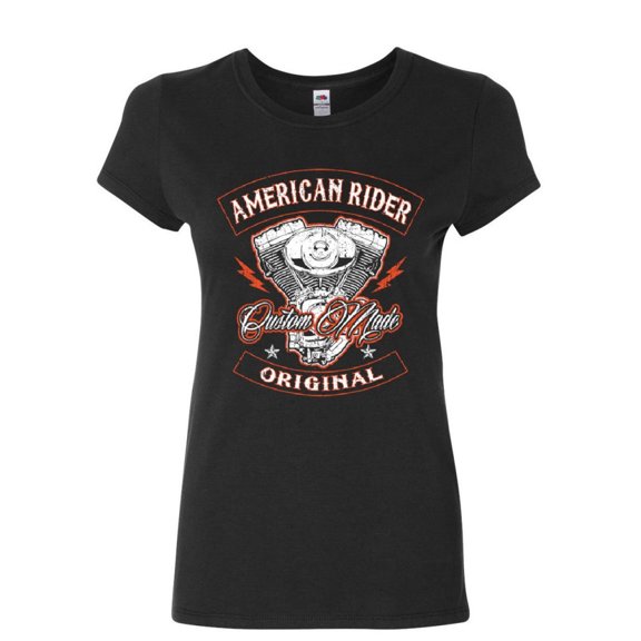 Tee Hunt American Rider Women's T-Shirt Custom Made Motorcycle Route 66, Black, XX-Large