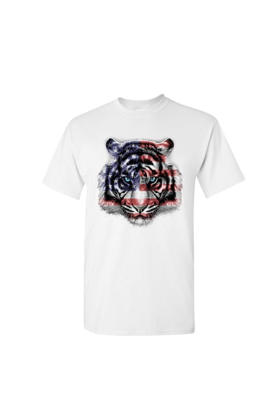 American White Tiger T-Shirt Stars and Stripes Wild Cat Nature Mens Shirt