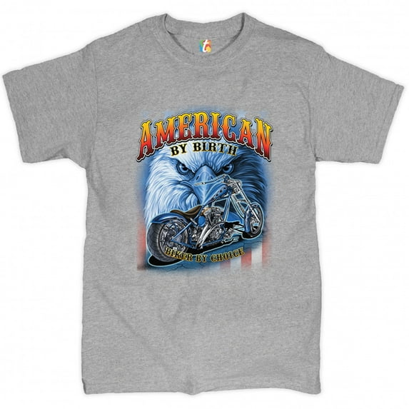Tee Hunt American by Birth Biker by Choice T-Shirt Chopper MC Bald Eagle Men's Tee, Gray, XX-Large