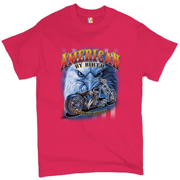 Tee Hunt American by Birth Biker by Choice T-Shirt Chopper MC Bald Eagle Men's Tee, Hot Pink, 4X-Large