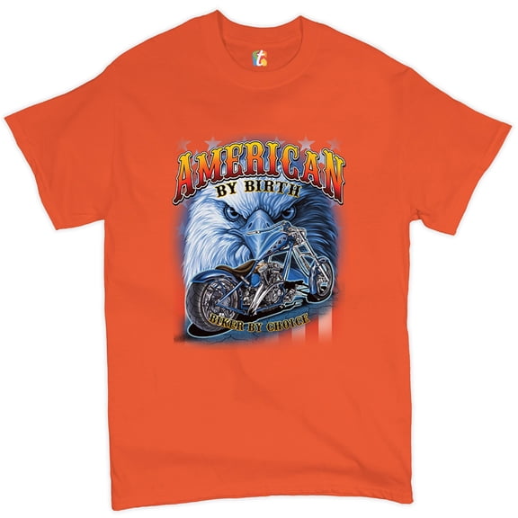 Tee Hunt American by Birth Biker by Choice T-Shirt Chopper MC Bald Eagle Men's Tee, Orange, 3X-Large