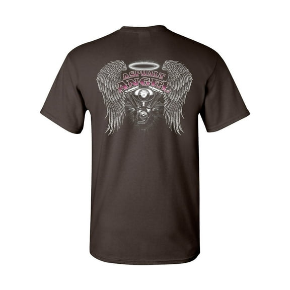 Tee Hunt Asphalt Angel T-Shirt Biker Angel Wings and Halo Motorcycle Club Mens Shirt, Brown, Medium