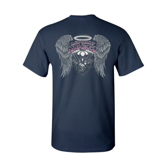 Tee Hunt Asphalt Angel T-Shirt Biker Angel Wings and Halo Motorcycle Club Mens Shirt, Navy Blue, 4X-Large