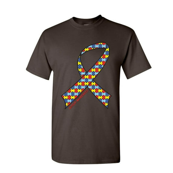 Tee Hunt Autism Awareness Ribbon T-Shirt Support Care Love ASD Asperger Mens Shirt, Brown, Medium