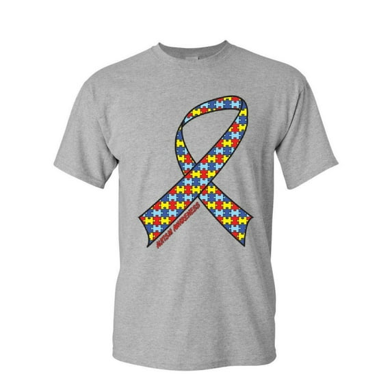 Tee Hunt Autism Awareness Ribbon T-Shirt Support Care Love ASD Asperger Mens Shirt, Gray, XX-Large