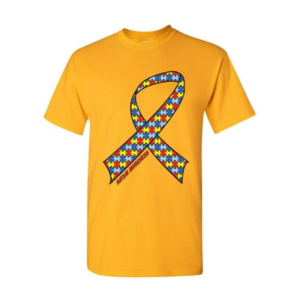 Tee Hunt Autism Awareness Ribbon T-Shirt Support Care Love ASD Asperger Mens Shirt, Yellow, Small