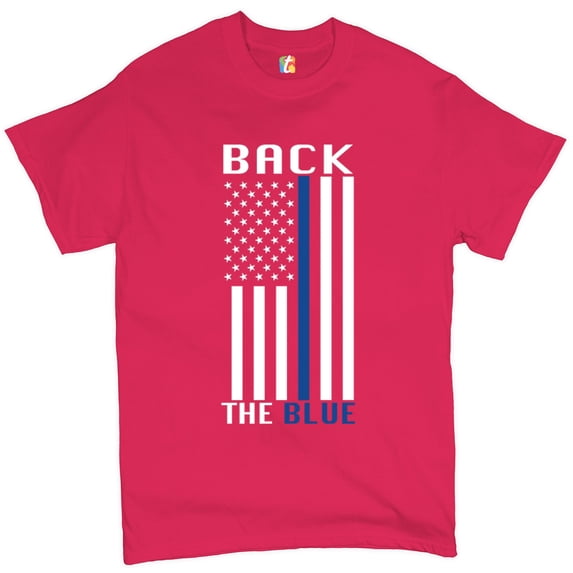 Tee Hunt Back the Blue American Flag T-shirt Police Law Enforcement Men's Tee, Hot Pink, Large