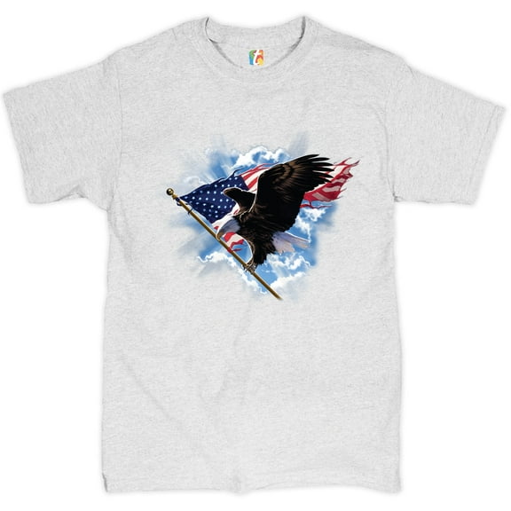 Tee Hunt Bald Eagle Carrying The American Flag T-Shirt 4th of July Patriotic Men's Tee, Ash Gray, 4X-Large
