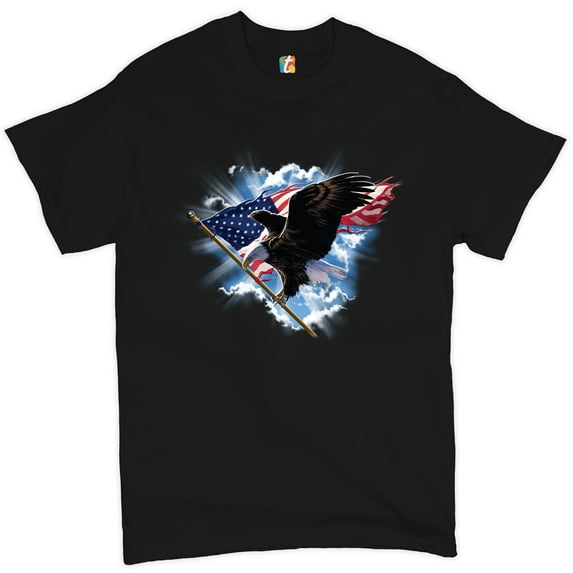 Tee Hunt Bald Eagle Carrying The American Flag T-Shirt 4th of July Patriotic Men's Tee, Black, 5X-Large