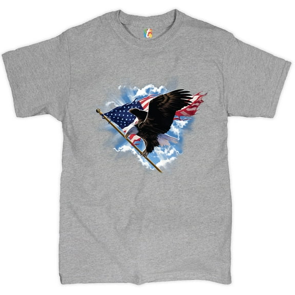 Tee Hunt Bald Eagle Carrying The American Flag T-Shirt 4th of July Patriotic Men's Tee, Gray, 4X-Large