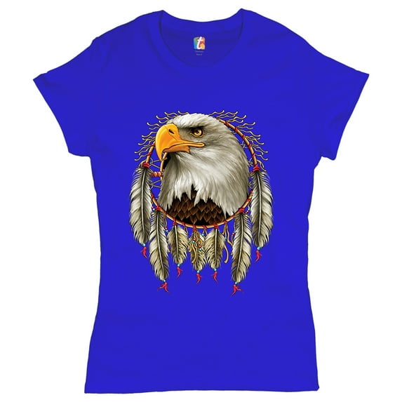 Tee Hunt Bald Eagle Dreamcatcher T-Shirt Indigenous Native American Heritage Women's T-Shirt Tee, Blue, XX-Large