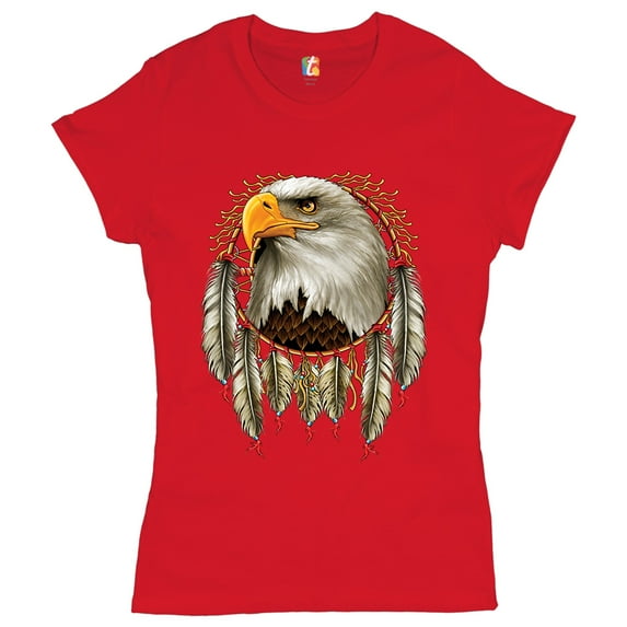 Tee Hunt Bald Eagle Dreamcatcher T-Shirt Indigenous Native American Heritage Women's T-Shirt Tee, Red, X-Large